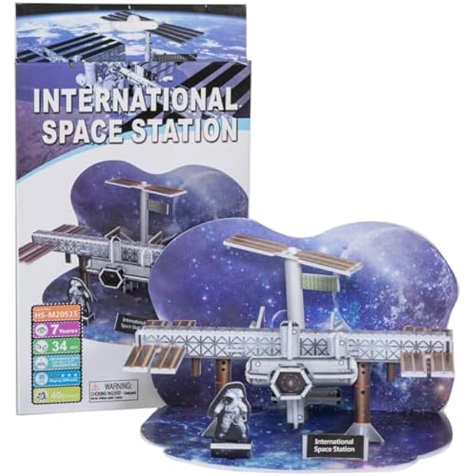 3D PUZZLE SPACE & ORBITAL WONDERS INTERNATIONAL SPACE STATION MINI UNIQUE & COLLECTIBLE MODEL ASSEMBLY BUILDING KIT FOR KIDS & ADULTS 34PCS - Image 1